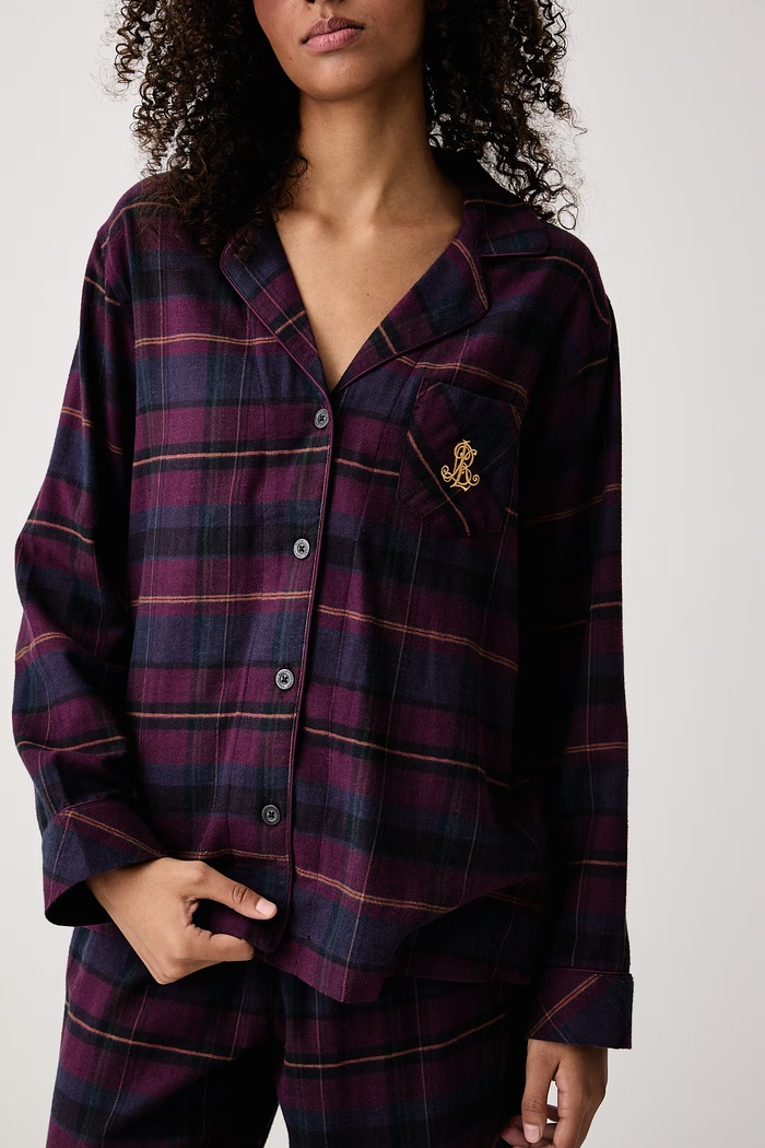 Piżama dwuczęściowa damska z bawełną Lauren Ralph Lauren fioletowy ILN92551F