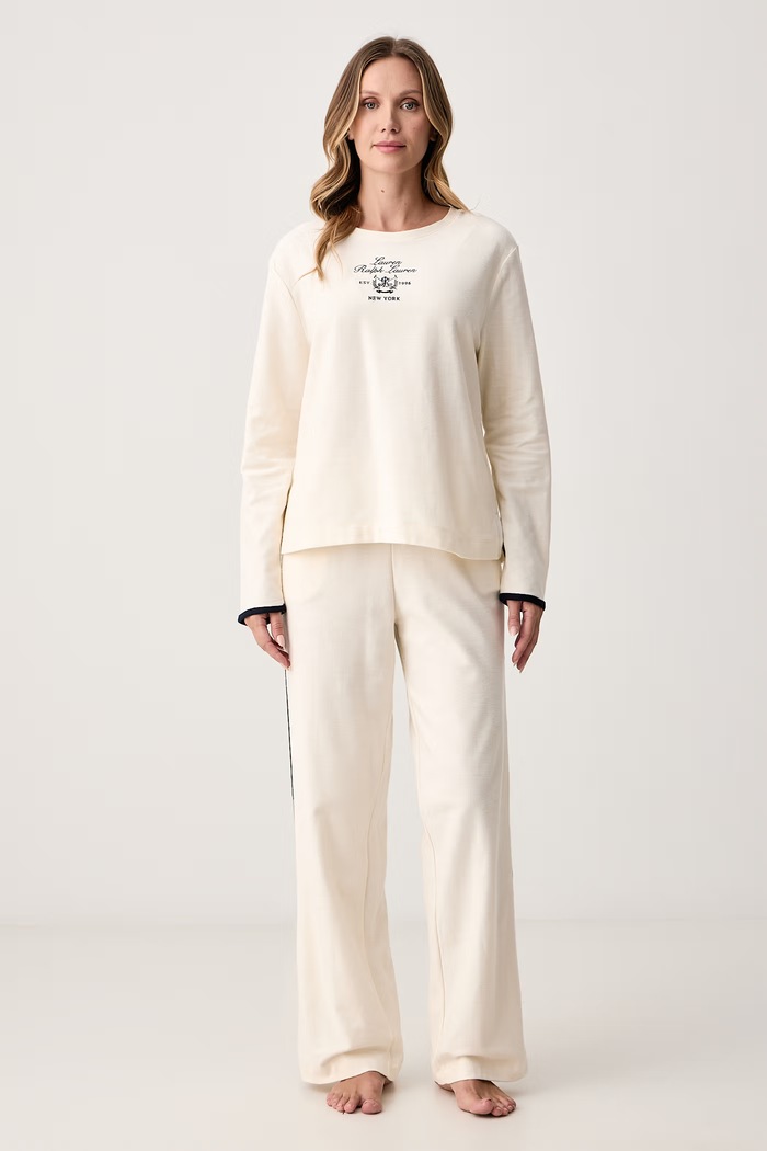 Lauren Ralph Lauren Piżama dwuczęściowa damska bawełniana beżowy ILN72568