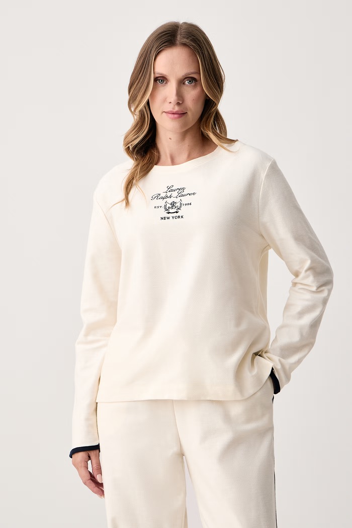 Lauren Ralph Lauren Piżama dwuczęściowa damska bawełniana ILN72568 beżowy AW26