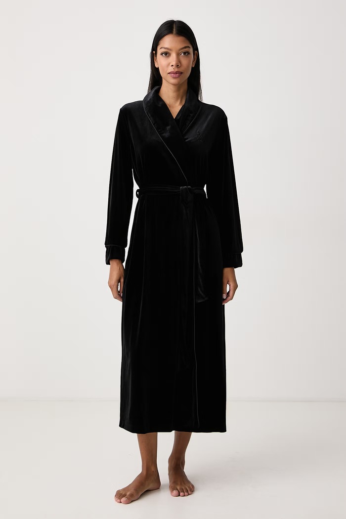 Lauren Ralph Lauren Szlafrok damski welurowy czarny ILN52559