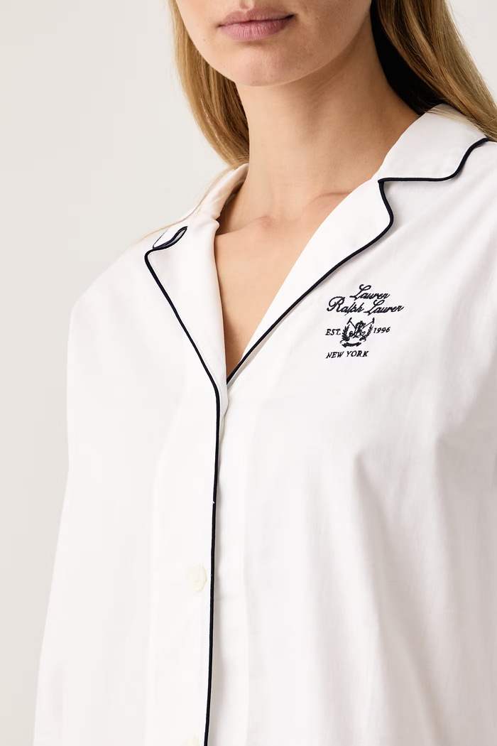 Pijama pentru femei din bumbac Lauren Ralph Lauren ILN12545 alb