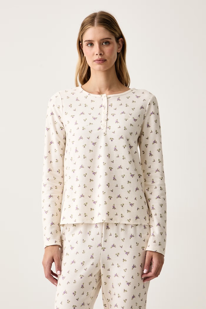 Lauren Ralph Lauren Piżama dwuczęściowa damska bawełniana ILN92542 beżowy AW26