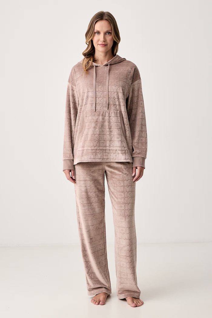 DKNY Komplet lounge damski welurowy beżowy YI90148