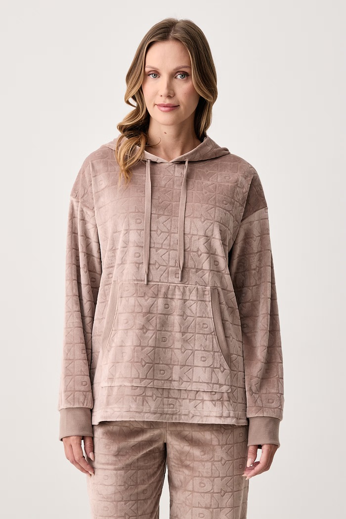 DKNY Komplet lounge damski welurowy YI90148 beżowy AW26