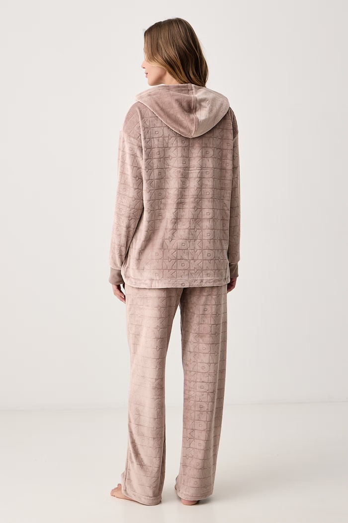 Komplet lounge damski welurowy DKNY YI90148 beżowy