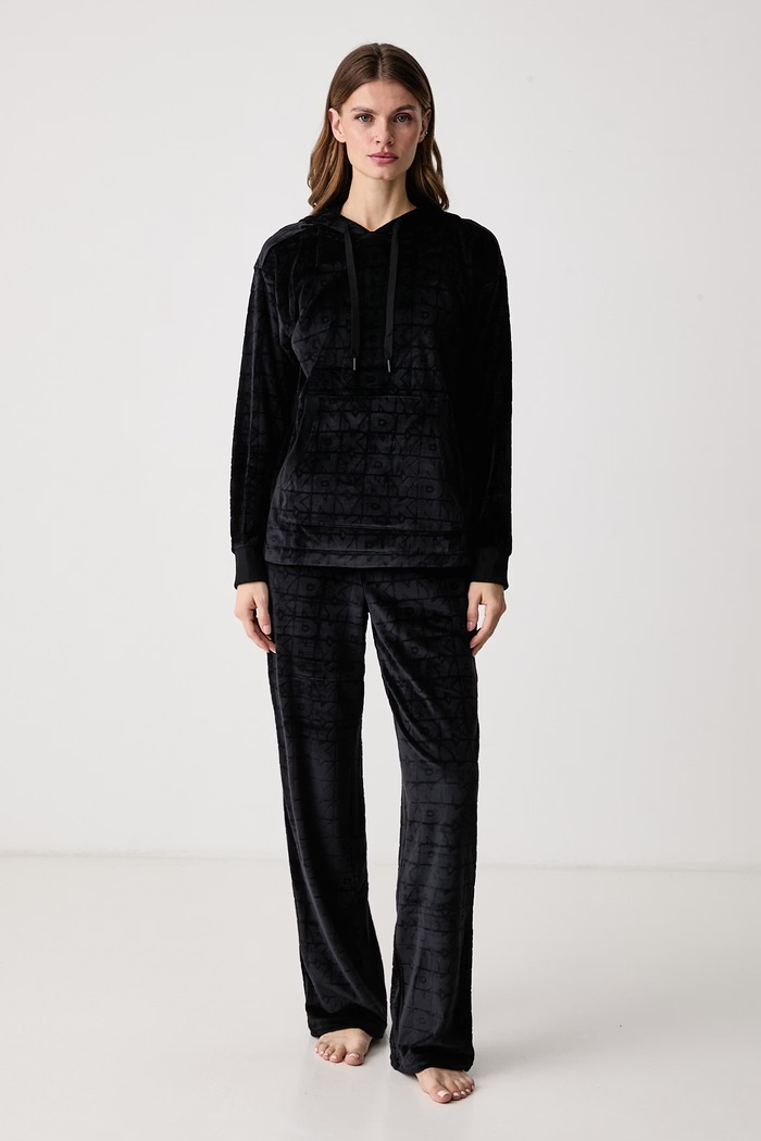 DKNY Komplet lounge damski welurowy czarny YI90148