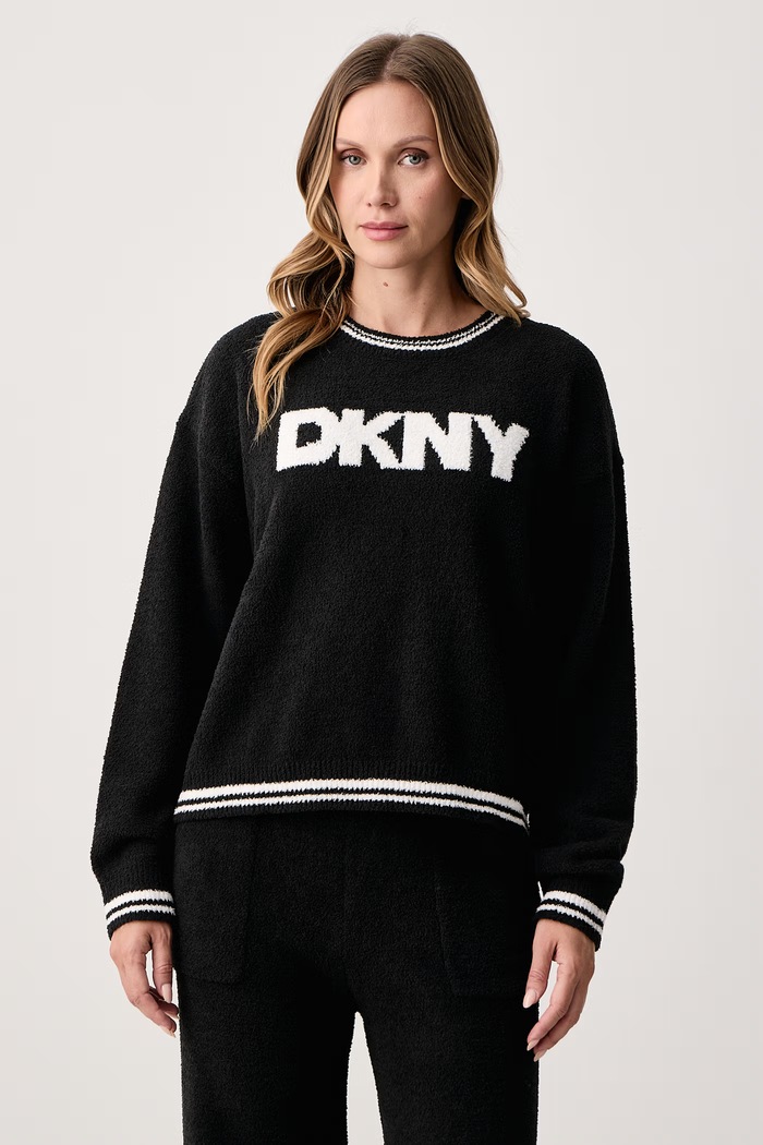 DKNY Piżama dwuczęściowa damska polarowa YI90144 czarny AW26
