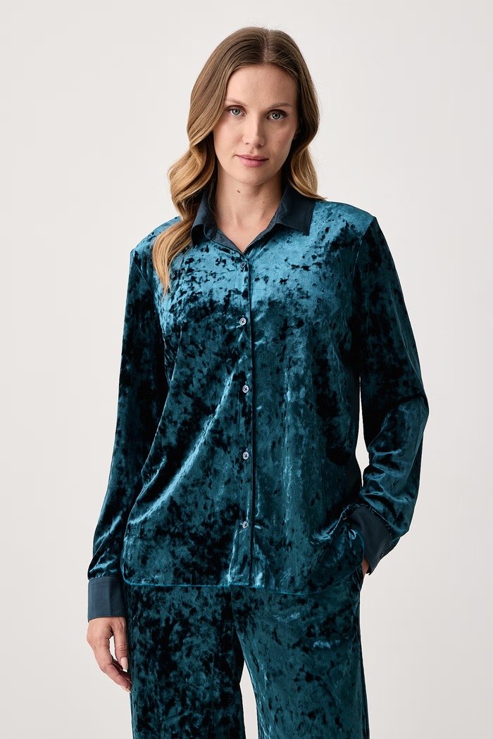 DKNY Piżama dwuczęściowa damska welurowa YI90143 turkusowy AW26