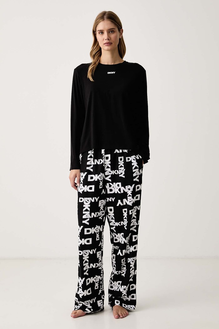 DKNY Piżama damska z bawełną czarny YI80129