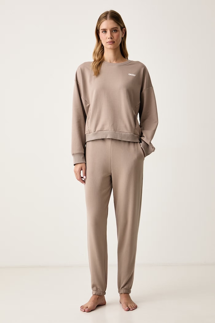 DKNY Piżama damska z bawełną beżowy YI80125