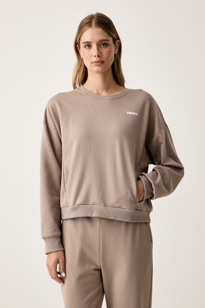 DKNY Piżama damska z bawełną YI80125 beżowy AW26