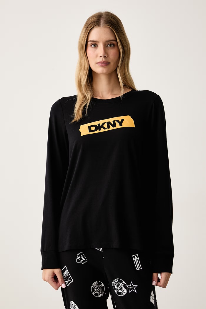 DKNY Piżama dwuczęściowa damska z bawełną YI80122 czarny AW26