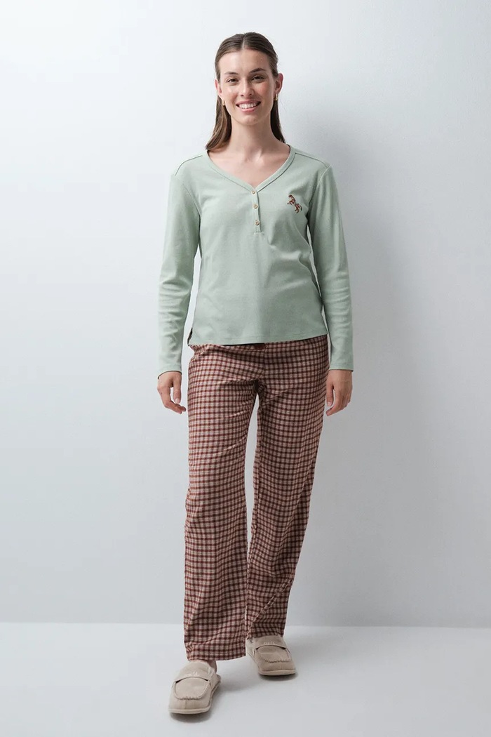women'secret Spodnie piżamowe damskie z bawełną 3704544 brązowy AW26