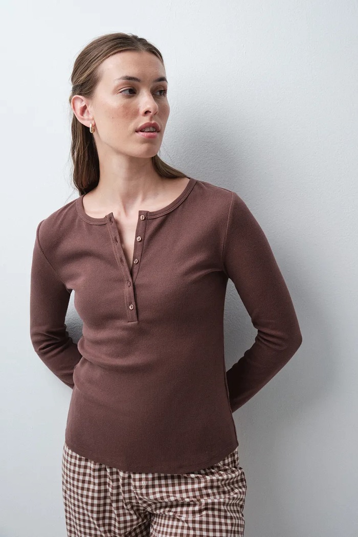 Odzież women'secret Piżama dwuczęściowa damska z bawełną 3134064 brązowy