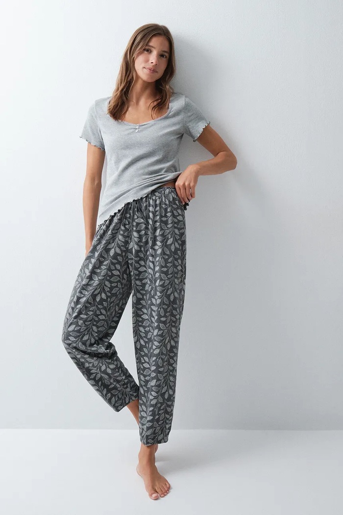 women'secret Spodnie piżamowe damskie z bawełną 3704537 szary AW26