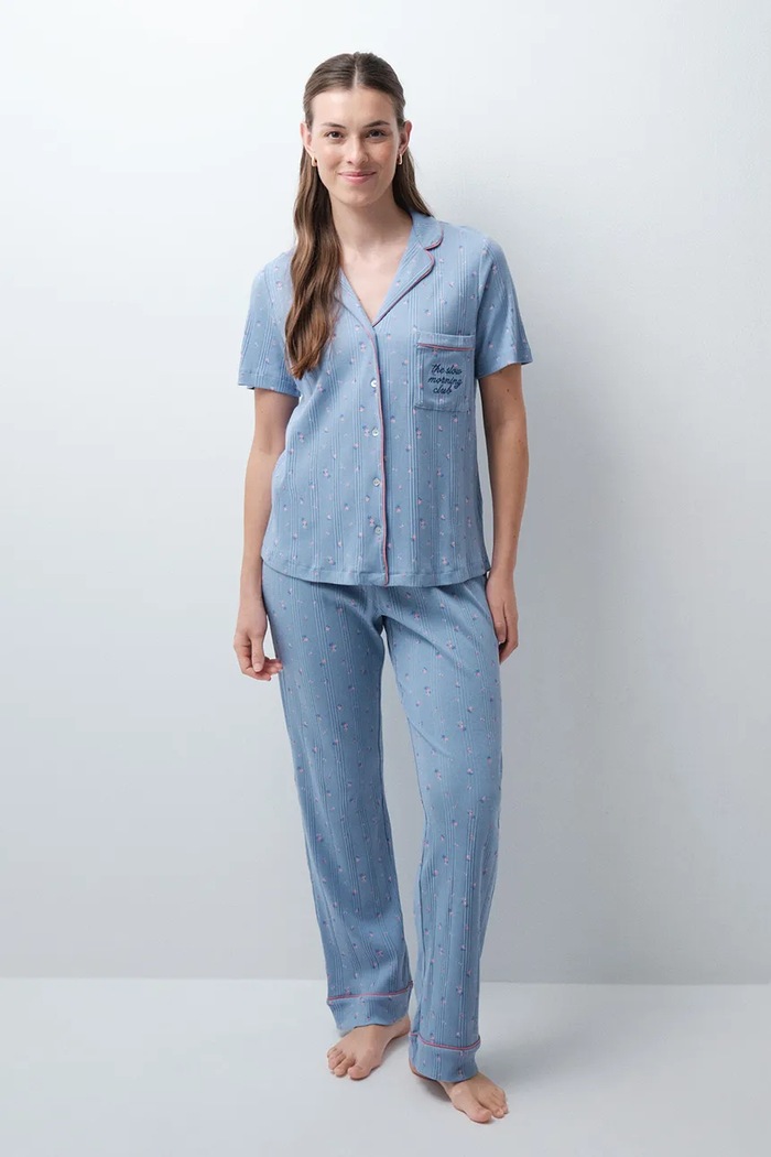 women'secret Piżama dwuczęściowa damska z bawełną niebieski 3134059