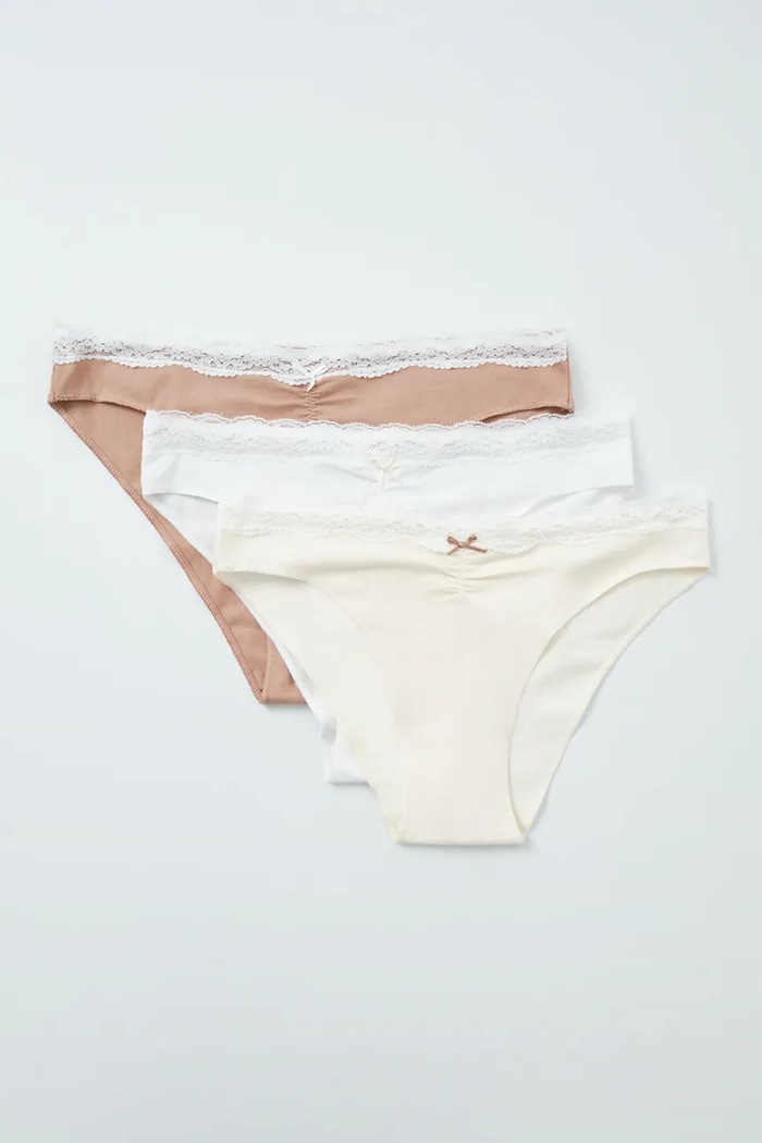 women'secret Figi damskie z bawełną 3-pack beżowy 4934590