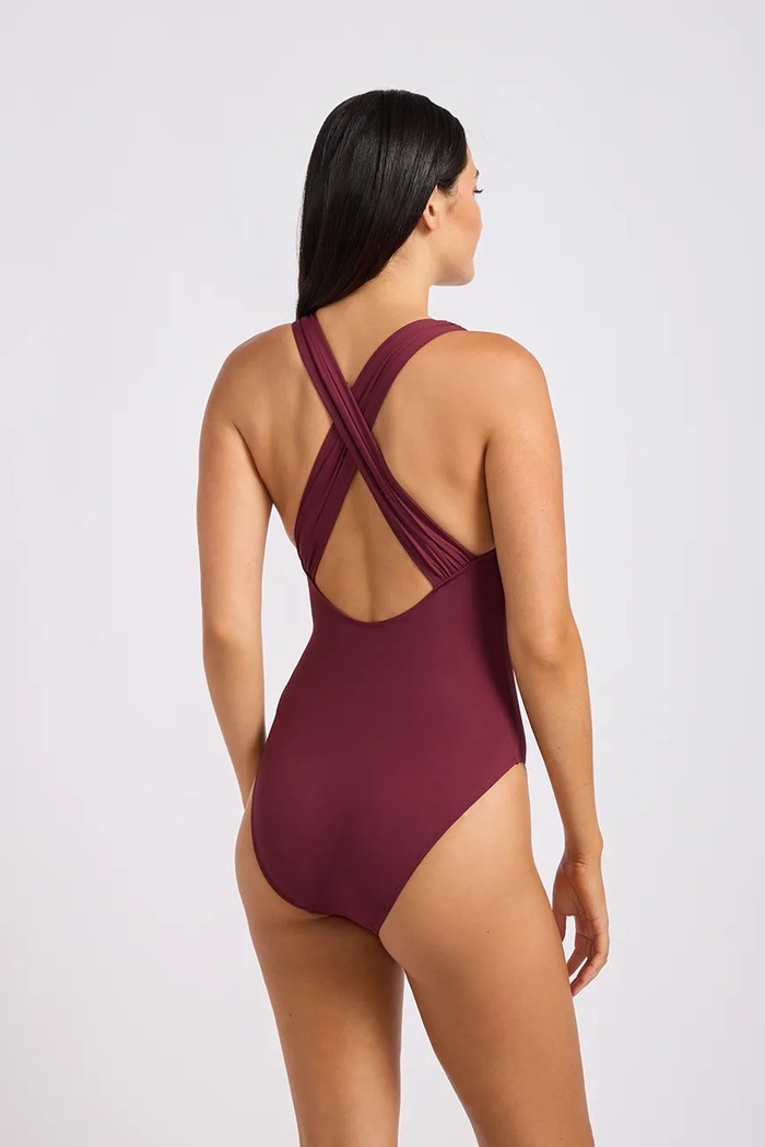 Seafolly strój kąpielowy jednoczęściowy damski Cross Back 10950.942 bordowy AW26