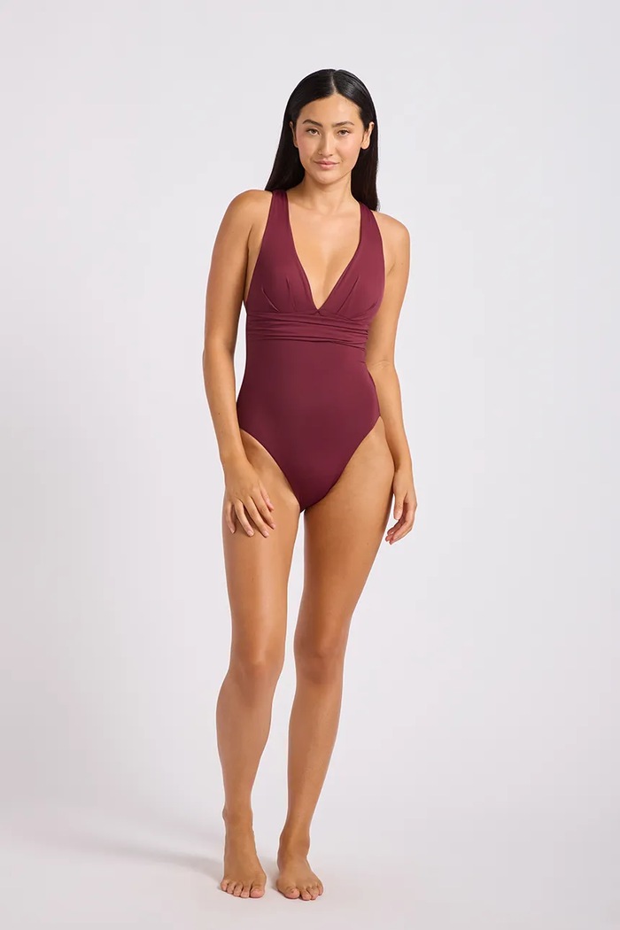 Odzież Seafolly strój kąpielowy jednoczęściowy damski Cross Back 10950.942 bordowy