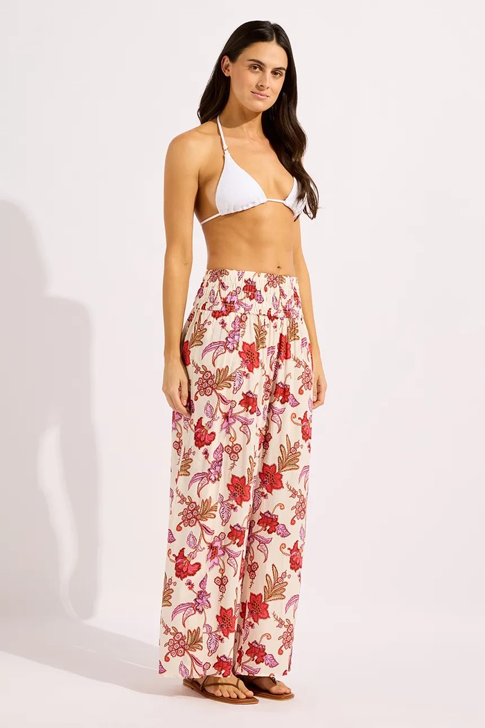 Seafolly spodnie plażowe damskie Shirred Waist Wrap różowy 55777.PA
