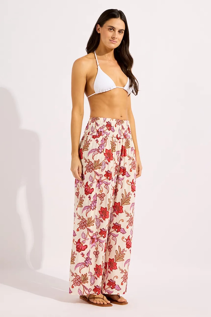 Seafolly spodnie plażowe damskie Shirred Waist Wrap różowy 55777.PA
