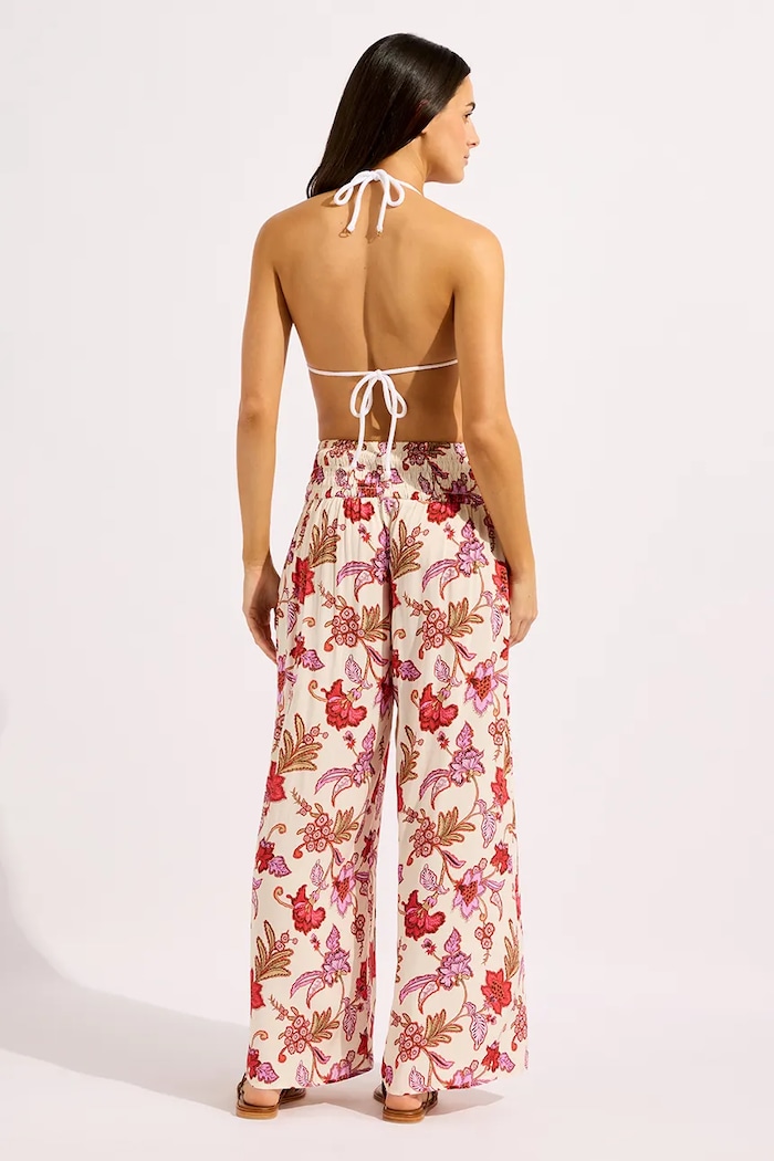 Seafolly spodnie plażowe damskie Shirred Waist Wrap 55777.PA różowy AW26
