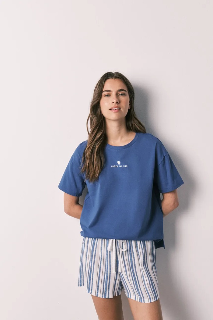 women'secret piżama dwuczęściowa damska bawełniana 3594737 niebieski AW26