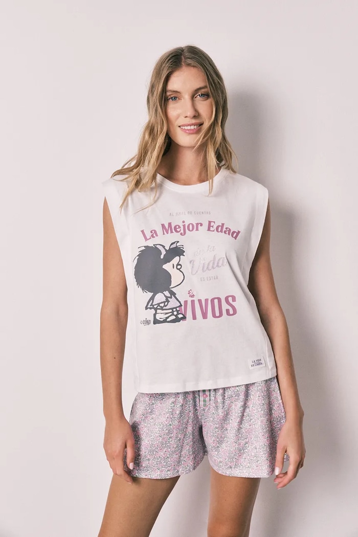 women'secret pijama din două piese pentru femei. din bumbac alb 3133527