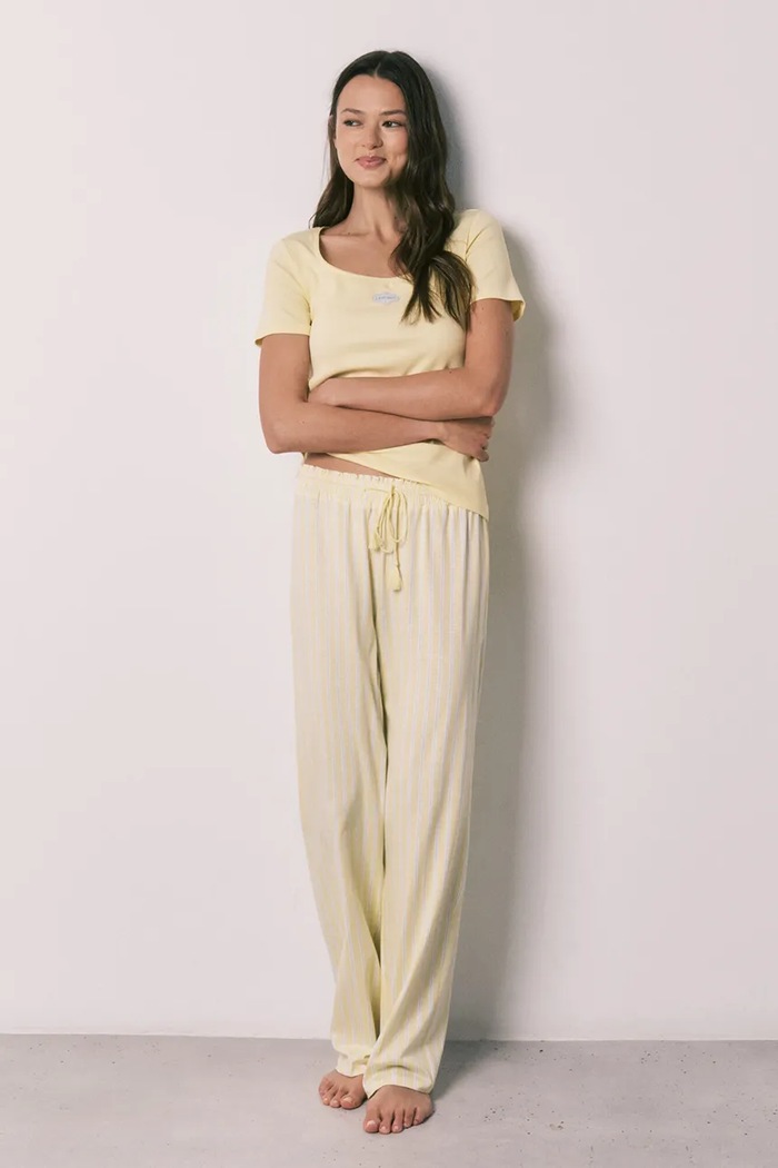 women'secret pijama din două piese pentru femei, cu bumbac galben 3593070