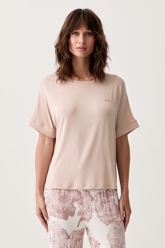 BOSS dvodijelna pidžama za žene od viskoze ESSENCE_Short Set LP 50566069 bež AW26