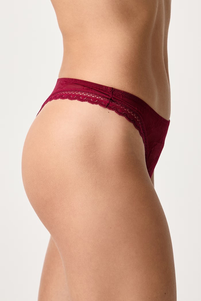 Odzież HUGO Brazyliany damskie LACY THONG 50566801 bordowy