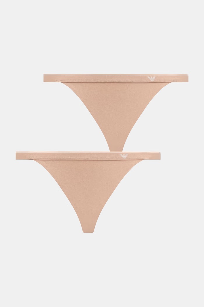 Emporio Armani Underwear stringi damskie bawełniane z elastanem 2-pack beżowy EW000405.AF25589