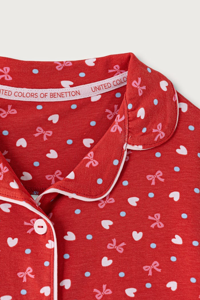 Piżama dwuczęściowa dziecięca z bawełną United Colors of Benetton 3G680P0A8.G.G.Seasonal czerwony