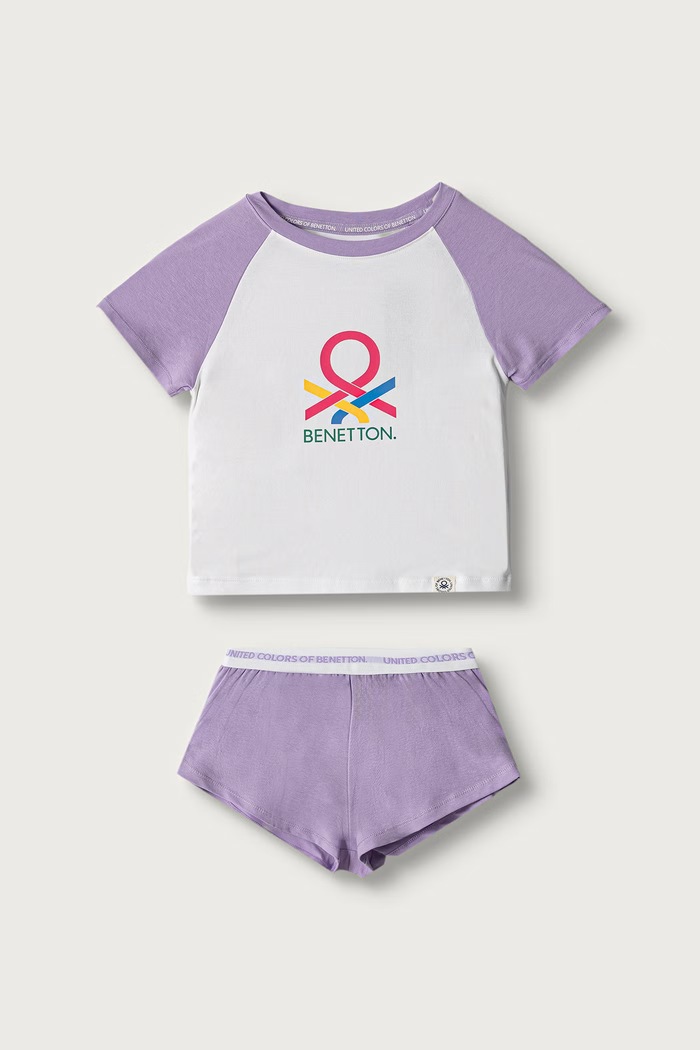 United Colors of Benetton Piżama dwuczęściowa dziecięca bawełniana z elastanem fioletowy 3G680P0A9.G.Seasonal