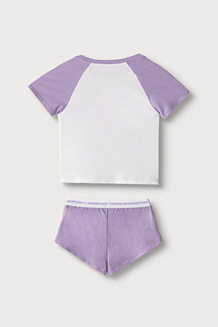 United Colors of Benetton Piżama dwuczęściowa dziecięca bawełniana z elastanem 3G680P0A9.G.Seasonal fioletowy AW26