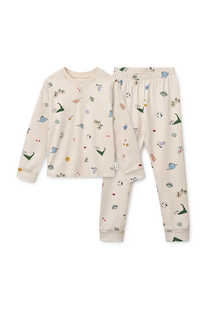 Liewood Piżama dwuczęściowa dziecięca bawełniana z elastanem Wilhelm Grow Printed Pyjamas Set LW20982.9BY2 beżowy AW26