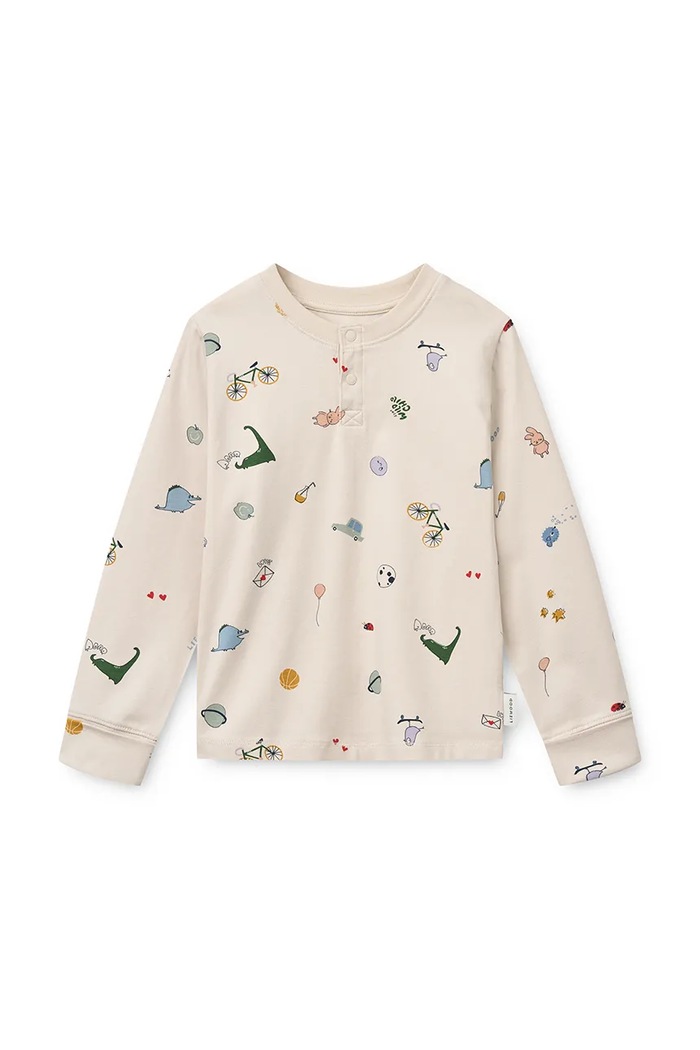 Chłopiec Liewood Piżama dwuczęściowa dziecięca bawełniana z elastanem Wilhelm Grow Printed Pyjamas Set LW20982.9BY2 beżowy