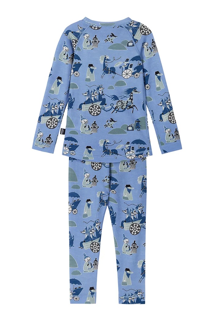 Chłopiec Reima komplet bielizny termoaktywnej dziecięcy z wełną merino Moomin Trivsam 5200021C.9BY2 niebieski