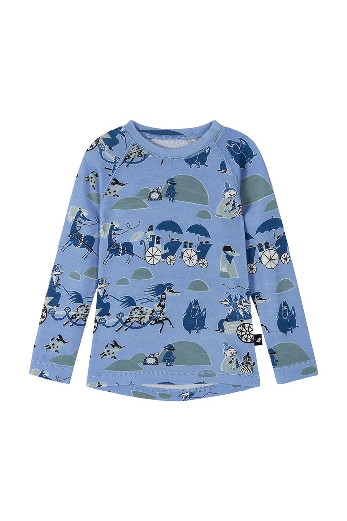 Reima komplet bielizny termoaktywnej dziecięcy z wełną merino Moomin Trivsam niebieski 5200021C.9BY2
