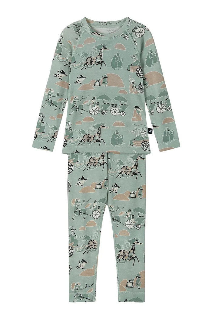 Reima komplet bielizny termoaktywnej dziecięcy z wełną merino Moomin Trivsam 5200021C.9BY2 zielony AW26