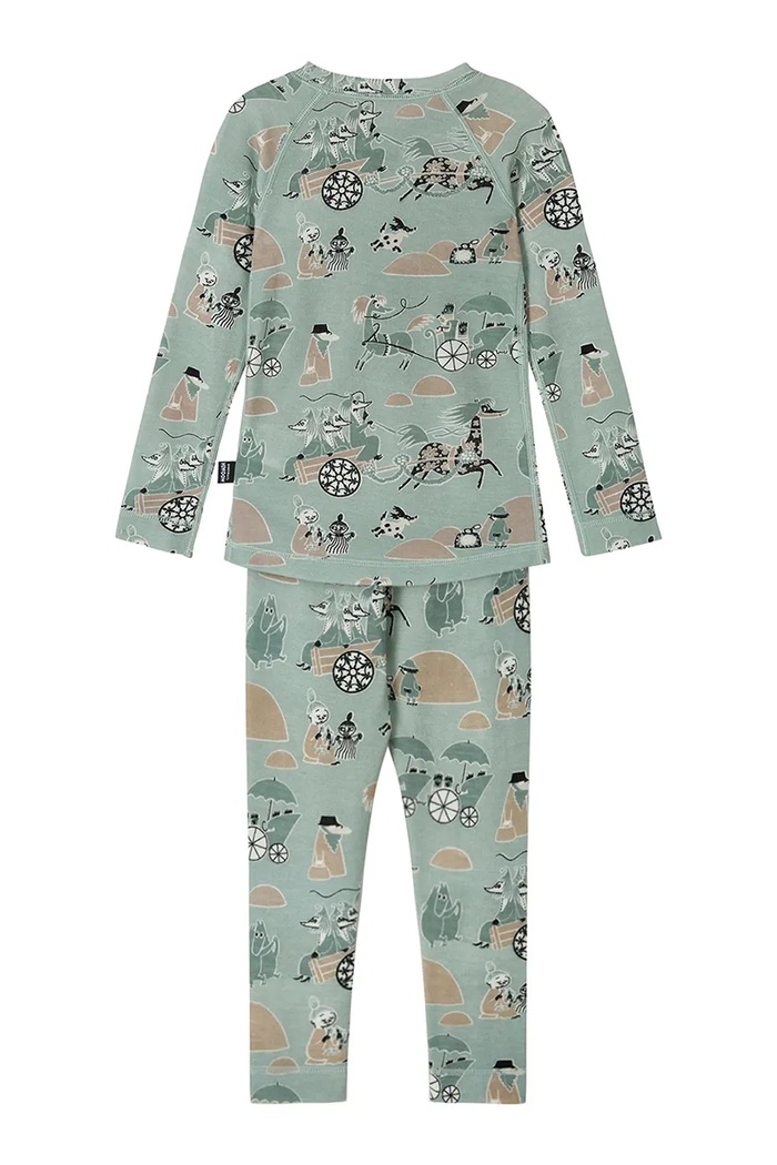 Chłopiec Reima komplet bielizny termoaktywnej dziecięcy z wełną merino Moomin Trivsam 5200021C.9BY2 zielony
