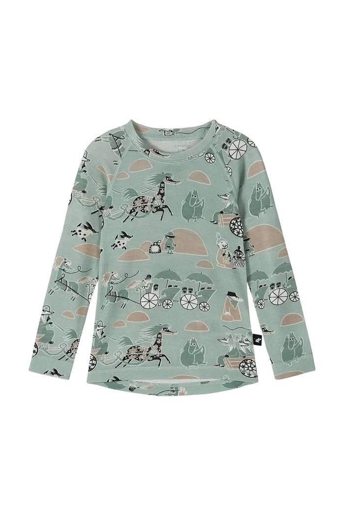 Reima komplet bielizny termoaktywnej dziecięcy z wełną merino Moomin Trivsam zielony 5200021C.9BY2