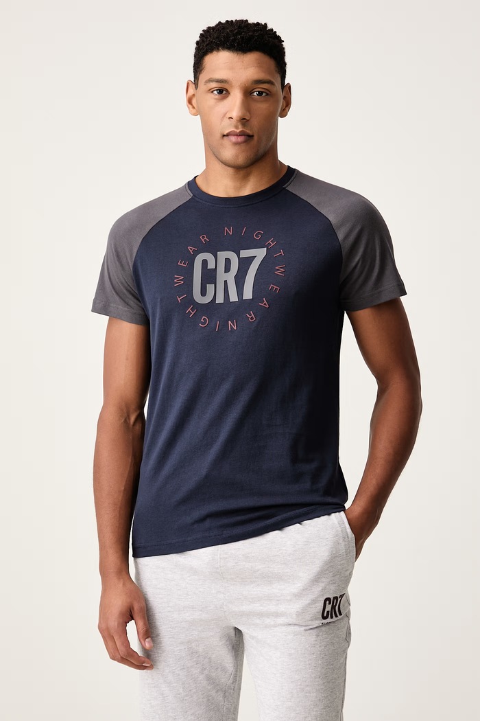 CR7 Cristiano Ronaldo Piżama dwuczęściowa męska z bawełną 8730.4404.2400 granatowy AW26