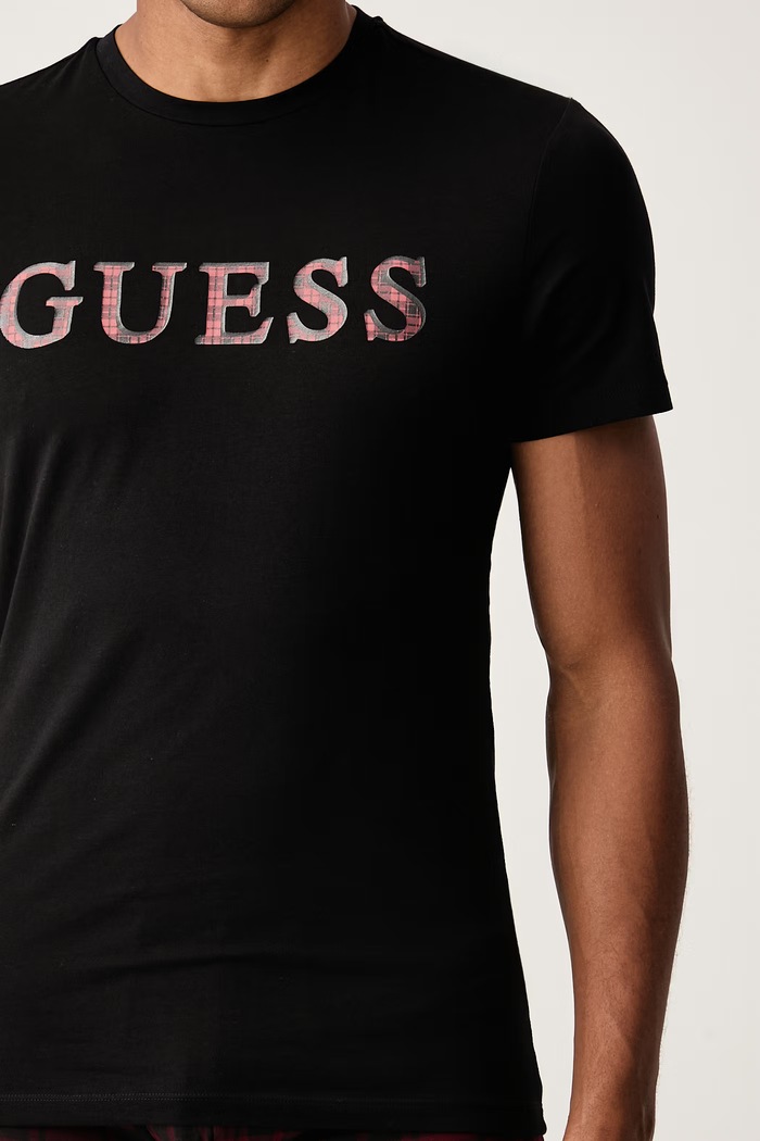 Dvodijelna pidžama za muškarce od pamuka s elastanom Guess U6BX07.K5384 crna