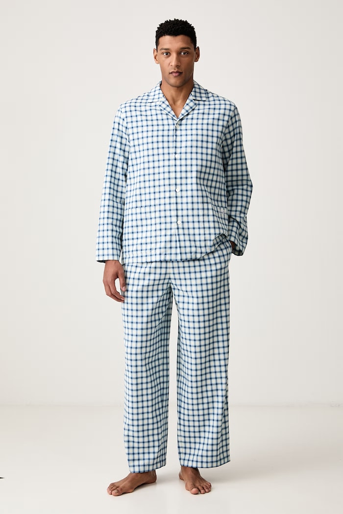 MM6 Maison Margiela Koszula piżamowa męska bawełniana MJHH50120 niebieski AW26