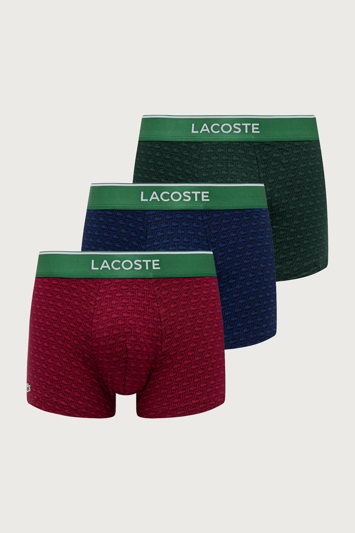 Lacoste Bokserki dopasowane męskie bawełniane z elastanem 3-pack bordowy 5H5521