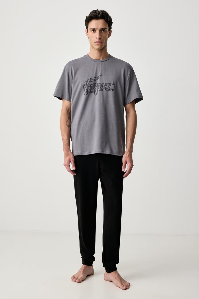 Lacoste Piżama dwuczęściowa męska bawełniana z elastanem czarny 4H4975