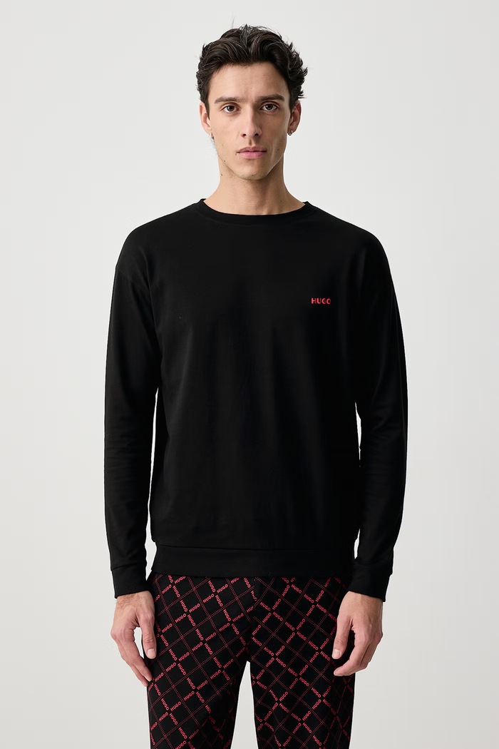 HUGO Dvoudílné pyžamo pánské bavlněné s elastanem ELION LONG SET 50570947 černá AW26
