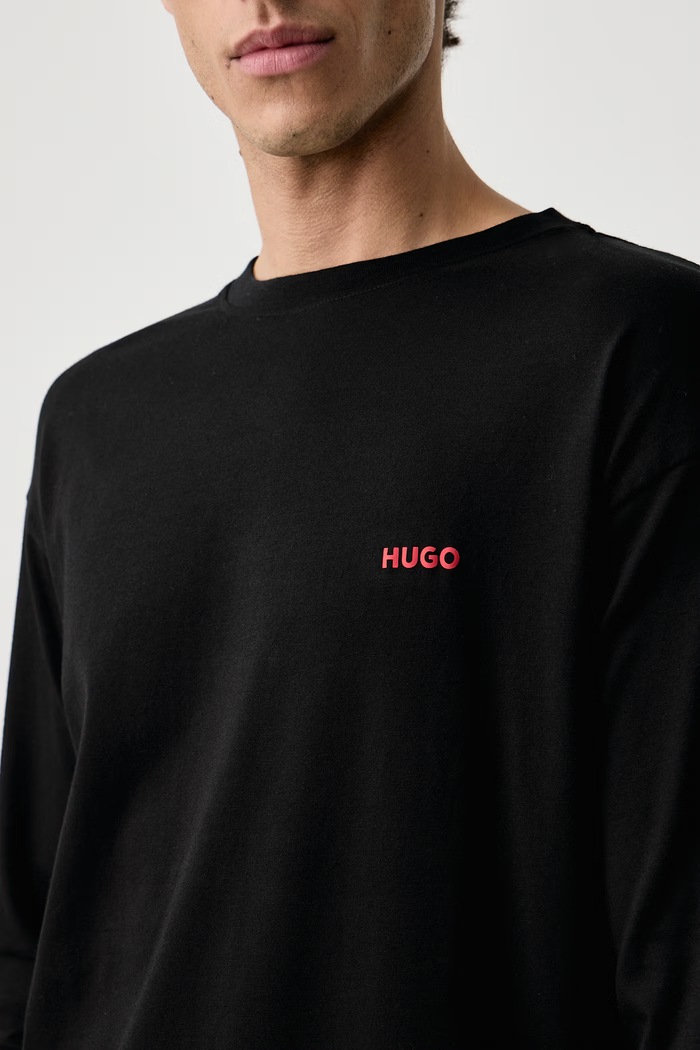 Dvoudílné pyžamo pánské bavlněné s elastanem ELION LONG SET HUGO černá 50570947