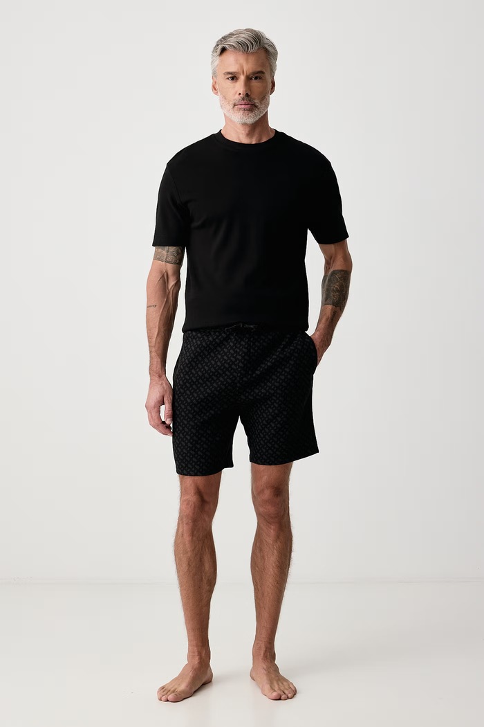 BOSS Σορτς πιτζάμας ανδρικά με βαμβάκι WaffleAOP Shorts 50571393 μαύρο AW26